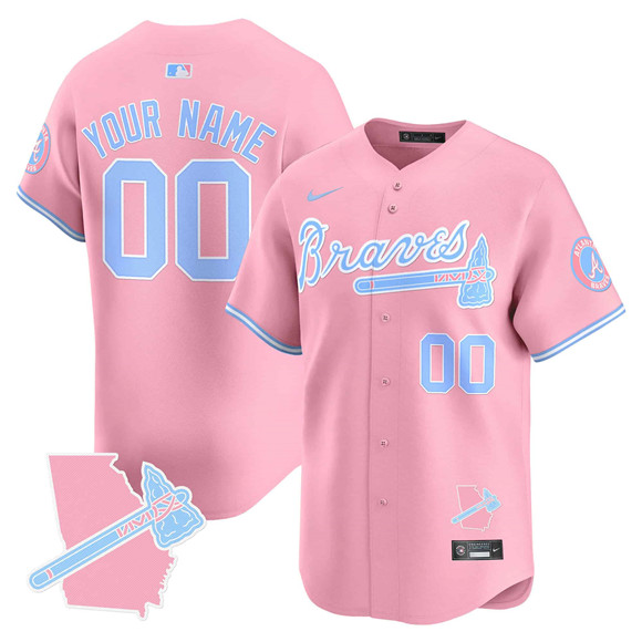 Men's Atlanta Braves Active Player Custom Pink Bubblegum Pink Vapor Premier Limited Stitched Baseball Jersey Men's Atlanta Braves Active Player Custom Pink Bubblegum Pink Vapor Premier Limited Stitched Baseball Jersey